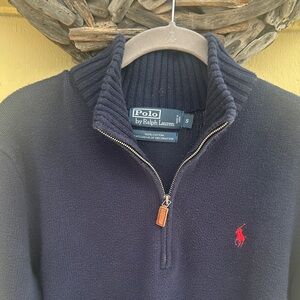 Polo by Ralph Lauren Navy Zip-Up Sweater with Red Pony